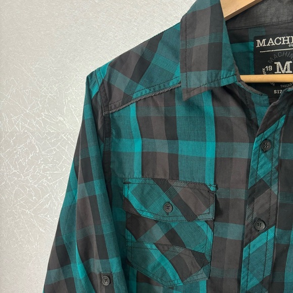 Machine Custom Co. Charcoal/Teal Plain Long Sleeve Button Up Shirt Men's Medium - Picture 3 of 9